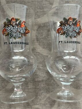 Rainforest Cafe Ft. Lauderdale Logo Hurricane Glasses - Set of 2 -